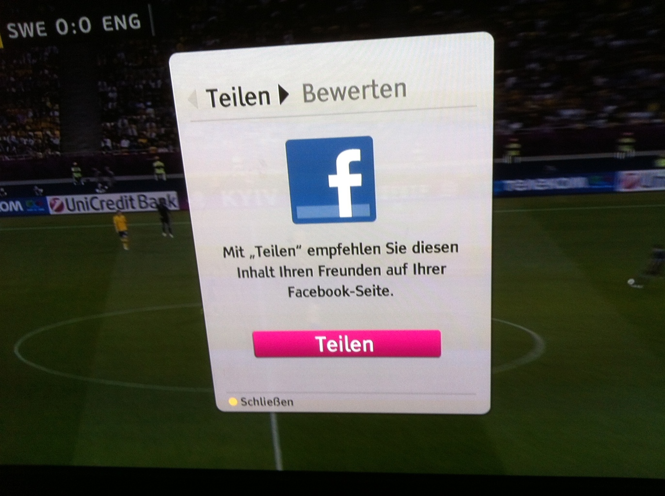 Telekom Entertain: Bei Facebook teilen